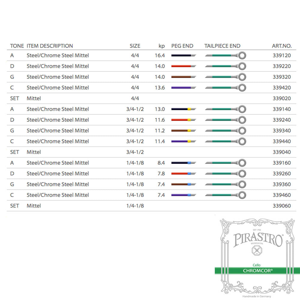 Pirastro Chromcor Cello String Set